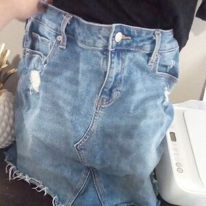 Distressed Denim Skirt